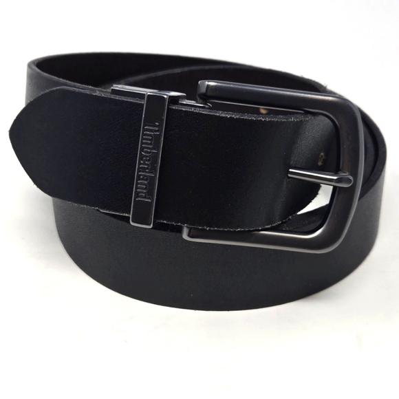 TIMBERLAND REVERSIBLE BLACK  CHOCOLATE BROWN LEATHER BELT GUNMETAL BUCKLE MEN OS - Picture 1 of 14